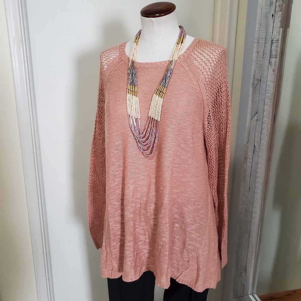 Taylor & Sage Boho Swing Tunic Sweater Dusty Pink